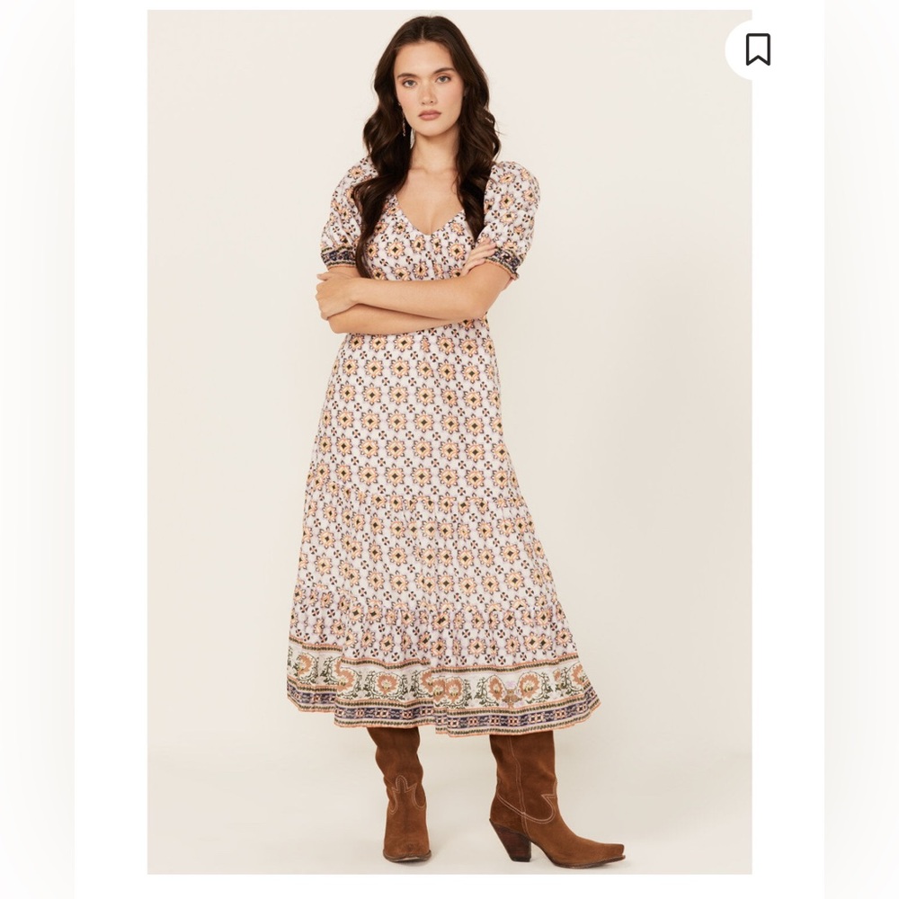 Cleobella Floral Midi Dress purple and Orange accents